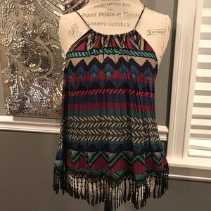 Tribal tank top with fringe